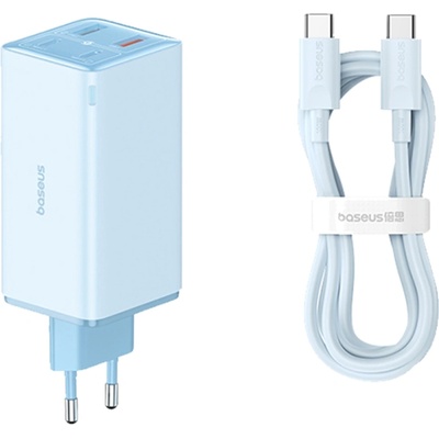 Baseus Зарядно 2x USB, 2x Type-C, 100W + Type-C кабел, 100W, 20V, 5A, 1m - Baseus GaN6 Pro (P10162705312-00) - Син
