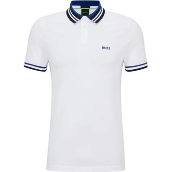 BOSS Мъжка тениска с якичка BOSS Cotton-Piqué Polo Shirt With Ribbed Striped Trims - Бял