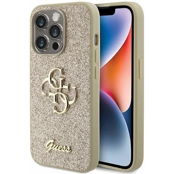 GUESS Кейс Guess Glitter Script Big 4G за iPhone 15 Pro, златист (3666339147808)