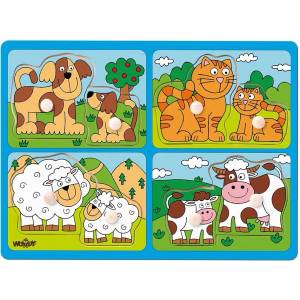 Woodyland Woody - Дървен пъзел с дръжки, Домашните любимци и техните малки