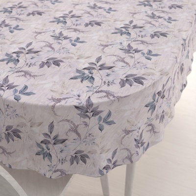 Biante Dekorační oválný ubrus PML-053 Pnoucí lístky na béžovém 140x180cm