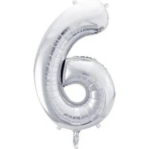 Party Deco Фолиев Балон Цифра, Сребро - 86см - 6 (fb1m-6-018)