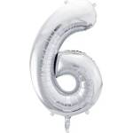 Party Deco Фолиев Балон Цифра, Сребро - 86см - 6 (fb1m-6-018)