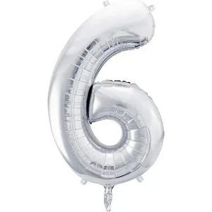 Party Deco Фолиев Балон Цифра, Сребро - 86см - 6 (fb1m-6-018)
