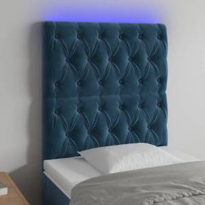 vidaXL LED горна табла за легло, тъмносиня, 80x7x118/128 см, кадифе (3122794)
