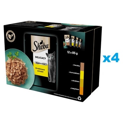 Sheba Delicacy adult kousky kachna kuřecí maso drůbež krůta v želé 48 x 85 g
