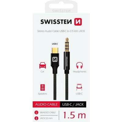 Swissten 73501303 textile USB-C (samec) / 3,5 mm jack (samec) 1,5m černý