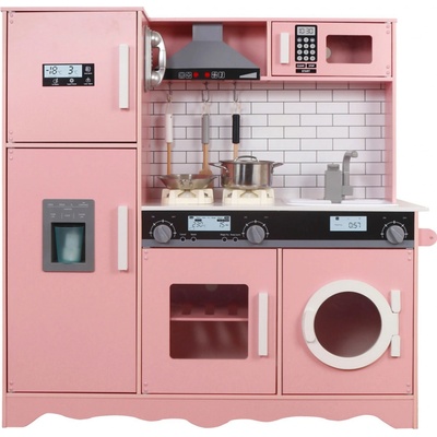 Derrson dřevěná kuchyňka XXL interaktivní růžová s pračkou a