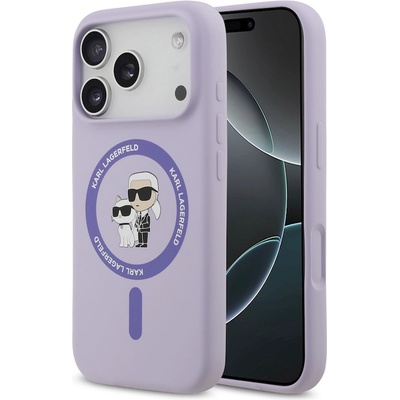 KARL LAGERFELD Дизайнерски силиконов кейс с MagSafe за iPhone 17 Pro - Karl Lagerfeld Liquid Silicone Karl and Choupette Heads MagSafe Case (лилав) (KLHMP17LSCMKCRHU)
