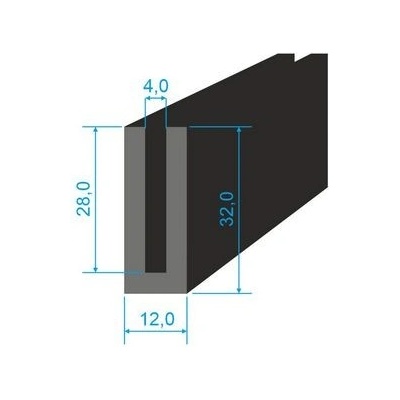 05381019 Pryžový profil tvaru "U", 32x12/4mm, 60°Sh, NBR, -40°C/+70°C, černý