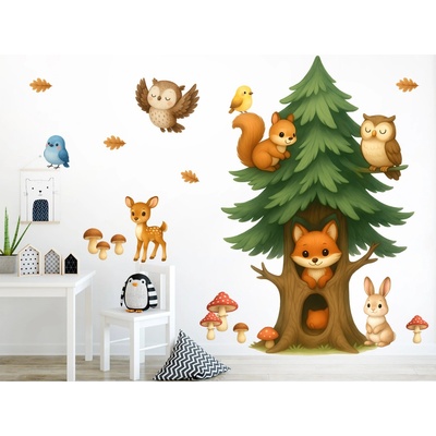 Nalepte.cz Dětský barevný strom textilní přelepitelná samolepka na zeď arch 64 x 100 cm