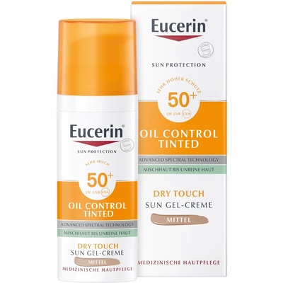 Eucerin Oil Control ochranný krémový gel na opalování na obličej SPF50+ středně tmavý 50 ml