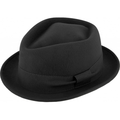 Trilby klobouk vlněný Fiebig černý s černou stuhou Diamond Woolfelt