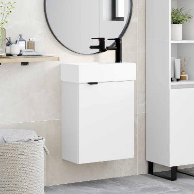 vidaXL Мивка за баня със смесител Бяло 45, 5 x 22, 5 x 84 см (889433)