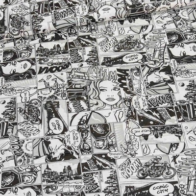 Bavlněné plátno POLO, KOMIKS, černo-bílý, š.140cm (látka v metráži) – Sleviste.cz