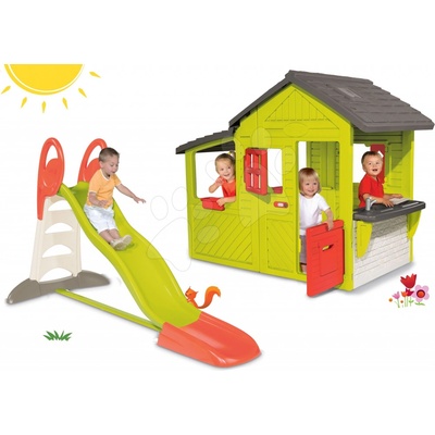 Smoby set domček Záhradník Neo Floralie s kuchynkou a šmykľavka Toboggan XL s dvojitou vlnou a vodou 310300-16