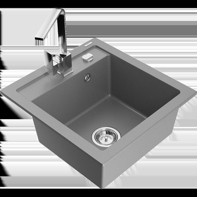 Vito гранитна кухненска мивка с 1 камера и кухненски смесител Rita, сив - 6503-71-670300-00 (6503-71-670300-00)