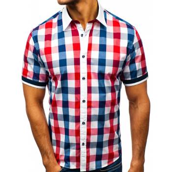 Bolf elegantní kostkovaná košile s krátkým rukávem červená 8901