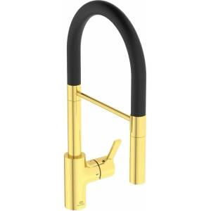 Ideal Standard Кухненски смесител с полупрофесионален гъвкав чучур Ideal Standard Gusto 142 златен - черен (BD417A2)