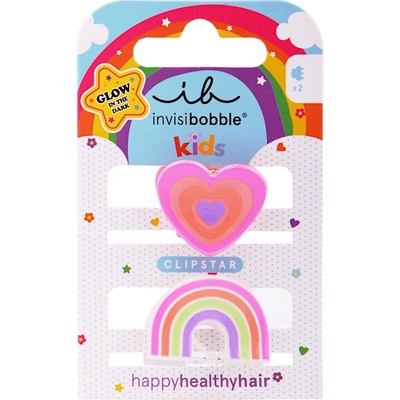 Invisibobble CLIPSTAR GLOW KIDS Happy Heart - Dětská sponka do vlasů 2 ks