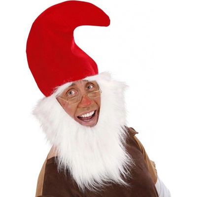 Souprava trpaslík červená čepice s vousy a obočím