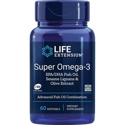 Life Extension Супер Омега-3 (с лигнан от сусам и екстракт от маслина) 60 софтгел капсули | Life Extension (01983 LE)