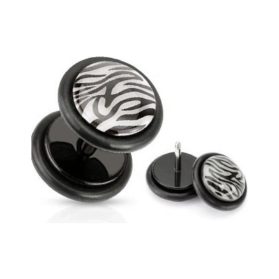 Šperky eshop falešný piercing do ucha kolečko se zebřím vzorem AA24.03 černá Bílá