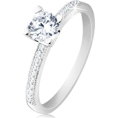 Šperky eshop zásnubní prsten stříbro 925 plochá ramena čirý kulatý zirkon S61.18