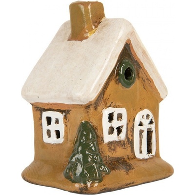 Hnědý keramický svícen na čajovou svíčku domek Village - 9*7*11 cm - Clayre & Eef