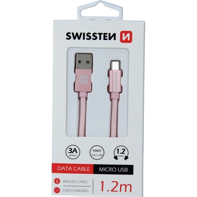 Swissten 71522205 USB 2.0, zástrčka A - zástrčka micro B, opletený, 1,2m, růžovo-zlatý