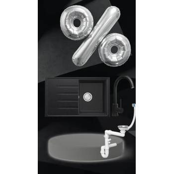 Твоят Стил Черна кухненска мивка от гранит Милано 45 780 x 500, Смесител 5010, Сифон