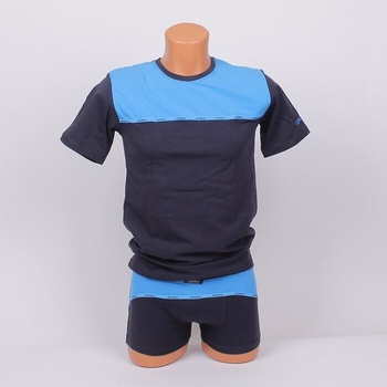 Мъжки памучен комплект - тениска и боксер в графитено и светлосиньо