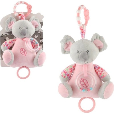 Teddies Medvěd KOALA chrastítko 19 cm natahovací hrací strojek růžová