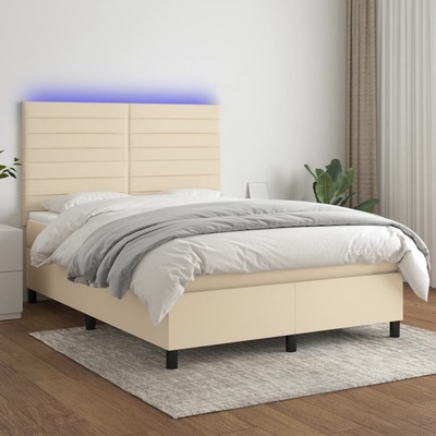 vidaXL 11461.3134962 Boxspring postel s matrací a LED krémová textil