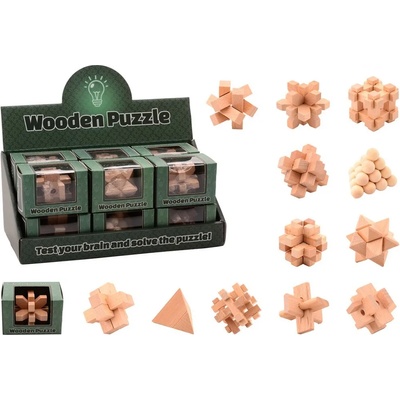 Johntoy Комплект от 12 дървени 3D пъзели - главоблъсканици, Johntoy (28173)