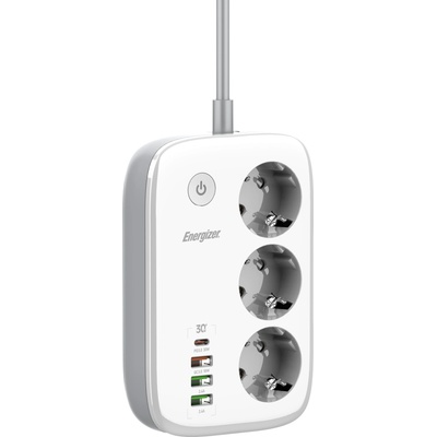 Energizer EPB2500W02EU Захранваща лента с Wi-Fi, 30W PD (USB), бързо зареждане и защита от пренапрежение