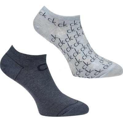 Calvin Klein All Over Printed Logo 2 pack Trainer Socks Blue