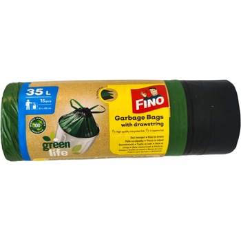 FINO торби за смет с връзки, Green, 15 броя, 53х59см, 35 литра
