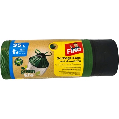 FINO торби за смет с връзки, Green, 15 броя, 53х59см, 35 литра