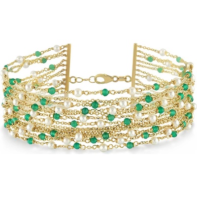 Lillian Vassago zlatý náramek se smaragdy a říčními perlami LLV22-GB049