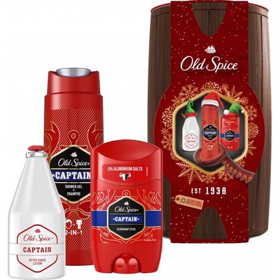 Old Spice Captain Wooden Barrel 2v1 sprchový gel a šampon 250 ml + voda po holení 100 ml + deodorant stick 50 ml darčeková sada