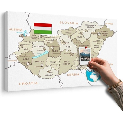 Obraz na korku decentná béžová mapa Maďarska - 120x80 color mix