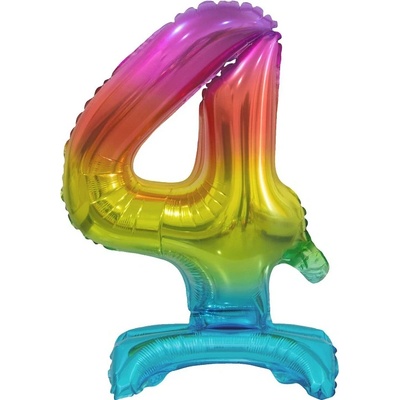 Balónek fóliový číslo volně stojící "4" duhový 38 cm metalický