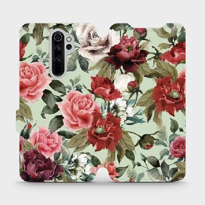 Pouzdro Mobiwear parádní flip Xiaomi Redmi Note 8 Pro - MD06P Růže a květy na světle zeleném pozadí