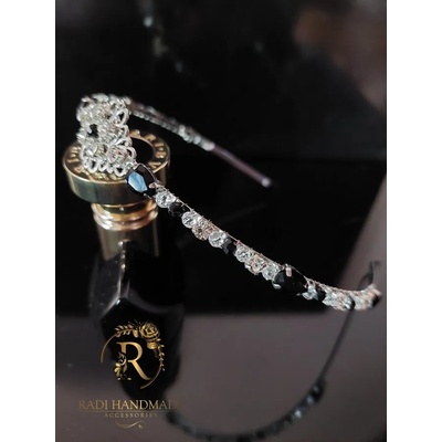 Radi handmade Аксесоар за коса в бяло и черно и метален елемент (191)