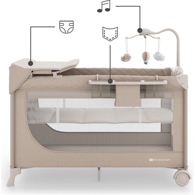KinderKraft LEODY UP сгъваема бебешка кошара с аксесоари BEIGE (KCLEODUPBEG00AC)