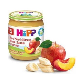 HiPP Пюре Hipp, Био ябълки, банани и праскови, 125 гр, 9062300134237