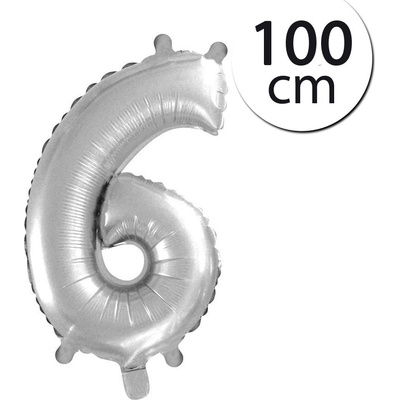 FUN RAG 6Silver 211750 Mini fóliový balón číslo 6 strieborný 100 cm