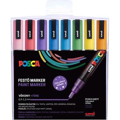 Uni Posca PC-3ML 8 rôznych trblietavých farieb
