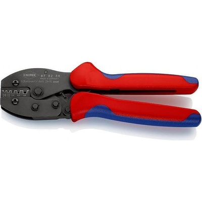 KNIPEX Клещи за кримпване на кабелни накрайници 0.25-6мм2, закалени, синьо-червена ръкохватка 220мм, с пружина, Knipex (K975238)